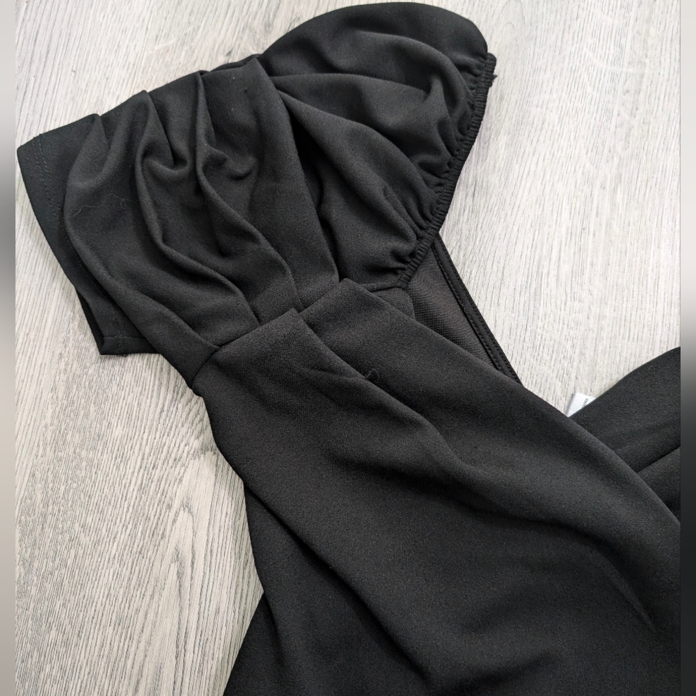 Revamped Black Sweetheart Crop Top Puff Sleeve Goth Pin Up Retro Size M - Picture 3 of 9